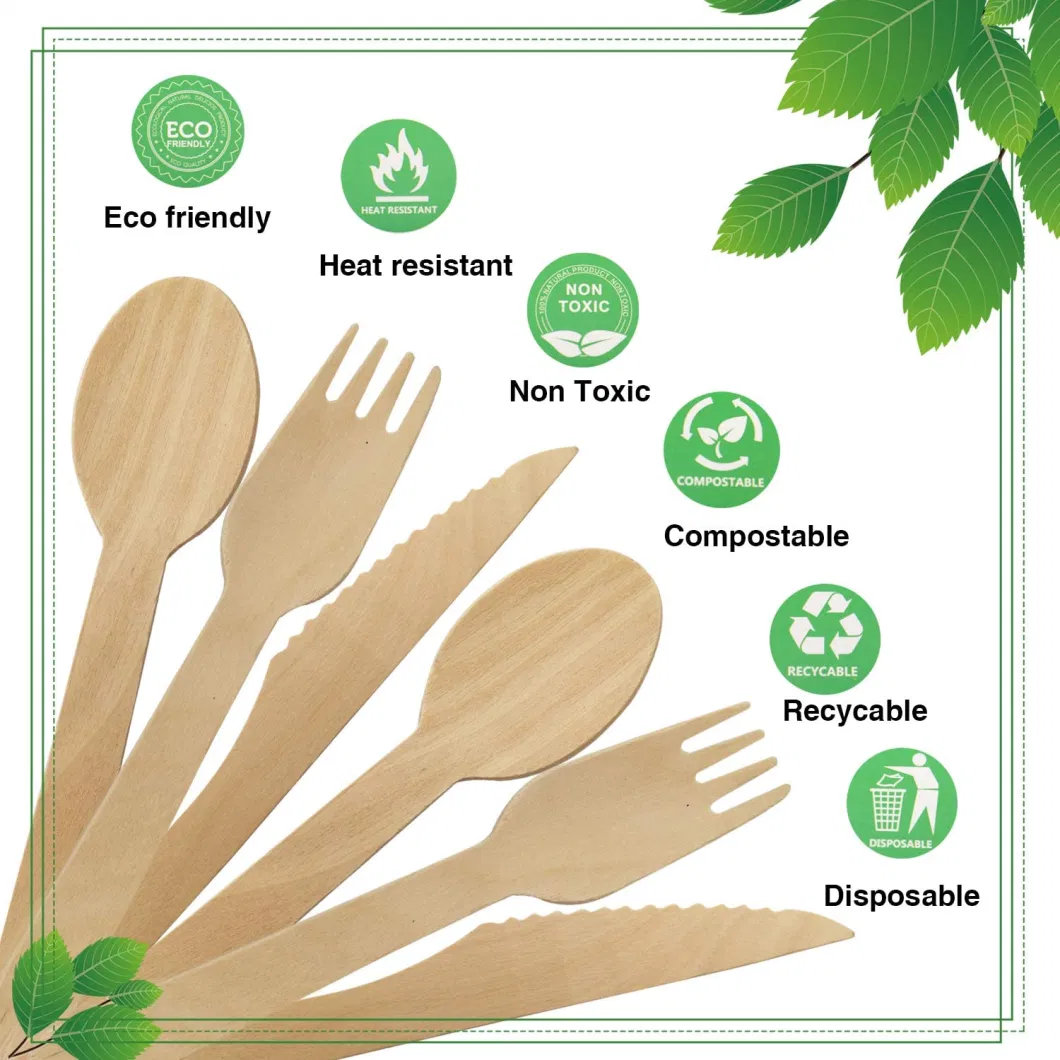 Natural Biodegradable Bulk Birch Tableware Set Wooden Spoon/Fork/Knife Cutlery