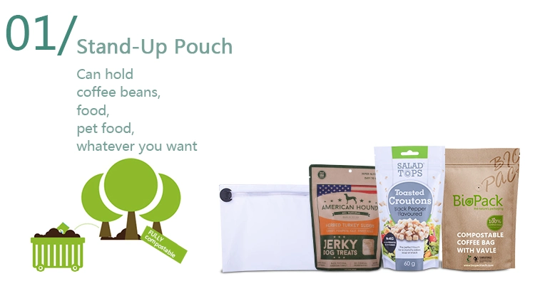 250g Biodegradable Zip Lock Stand up Pouch Coffee Bean Packaging Compostable Kraft Paper Bag